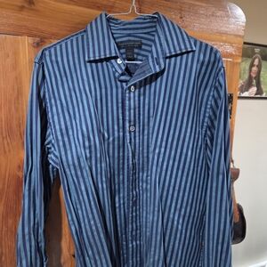 Men's Blue Striped Button-Up Shirt - Classic Collar